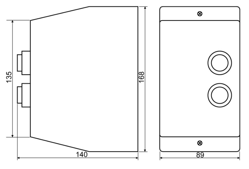 Схема габаритных размеров пускателя в корпусе ПМК 12 (LE1-D12)