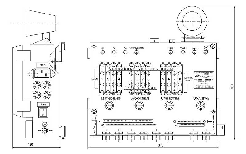 Схема габаритные и установочные размеры пульта СПАС-24
