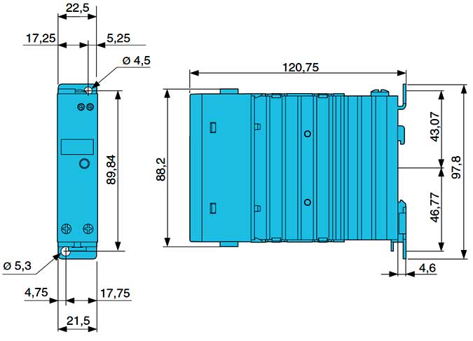 Твердотельные реле 10А однофазные (со встроенным радиатором) - габаритная схема